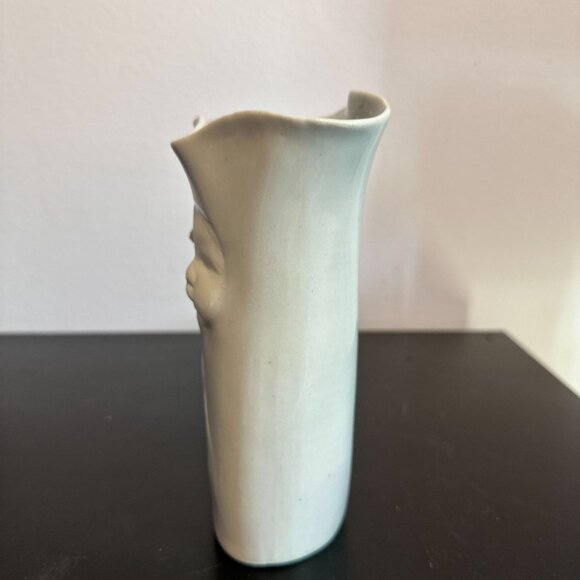 Vtg 1990 Blue Sky Porcelain Bisque Baby Face Rose 7" White Vase Artist Lund - Picture 5 of 6